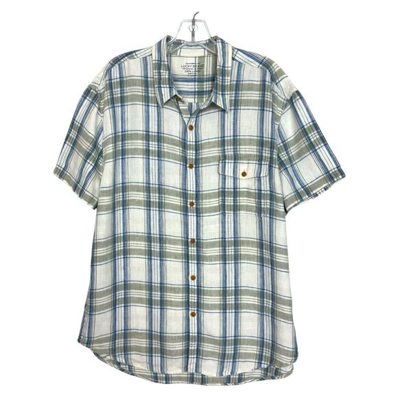 Lucky Brand Other - Lucky Brand Men’s Linen Shirt Plaid Short Sleeve Button Up XL
